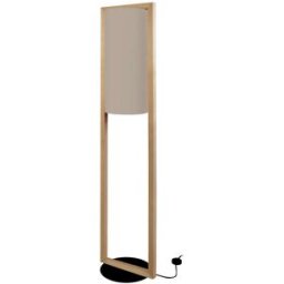 Tosel Lámpara de pie rectangular madera oscuro metal negro pantalla taupe
