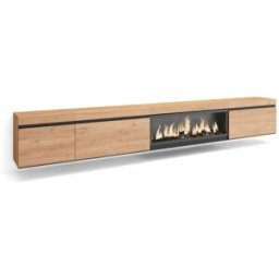 Skraut home Mueble tv efecto madera roble 317x35x45cm chimenea efecto fuego