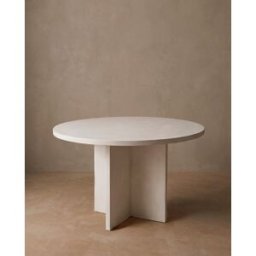 Decowood Mesa de comedor redonda de microcemento blanco roto de ø 110x75cm