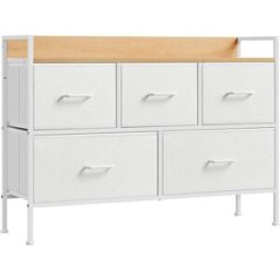 SONGMICS Cómoda de 29 x 98,2 x 70 cm de color blanco nube y beige roble