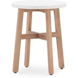 Defora Home Mesa baja jardin redonda madera y terrazo d50