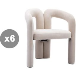 Meubles Cosy Juego de 6 sillas diseño único con reposabrazos, terciopelo, beige