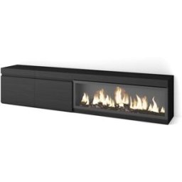 Skraut home Mueble tv efecto madera negro 208x35x45cm chimenea efecto fuego