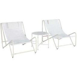sweeek Conjunto de 2 sillones relax con mesa redonda de acero, beige