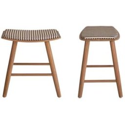 BERAH GETAH Lote de 2 taburetes de teca maciza con asiento de rayas 45 cm