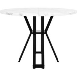 MODFU Mesa de comedor redonda efecto mármol con patas metálicas 100cm, negro