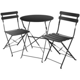 Tectake Conjunto de mesa y sillas para 2 personas plegable de acero negro