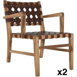 NIYLO Conjunto de 2 sillones de madera y piel marrón 56x58x74 cm