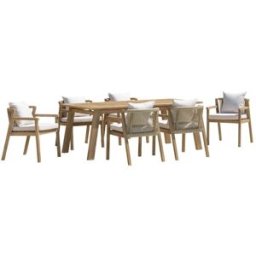 MACABANE Muebles de jardín de acacia/ cuerda sintética beige 6 pers.