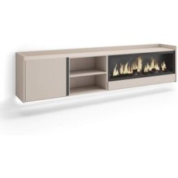Skraut home Mueble tv efecto madera beige 212x35x50cm chimenea efecto fuego