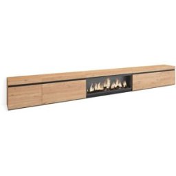 Skraut home Mueble tv efecto madera roble 368x35x45cm chimenea efecto fuego