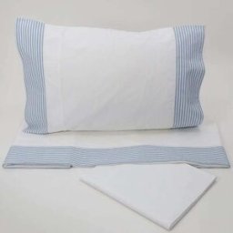 Casa da Laura Sábanas 100% algodón 200 hilos rayas azul cama 150/160 1 almohada 45