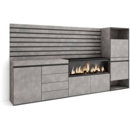 Skraut home Aparador efecto madera cemento 274x35x145cm chimenea efecto fuego