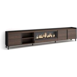 Skraut home Mueble tv efecto madera roble negro 315x35x61cm chimenea efecto fuego