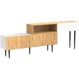 MODFU Mueble tv modular ajustable 2 piezas almacenaje 120l, blanco/madera
