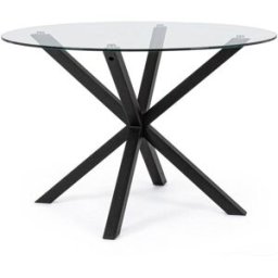Konte.Design Mesa redonda de cristal, pata cruzada acero negro d114 cm