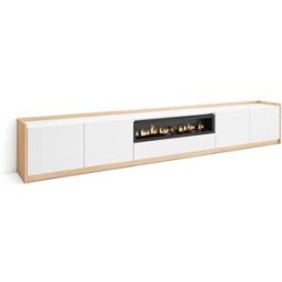 Skraut home Mueble tv efecto madera blanco roble 310x37x50cm chimenea efecto fuego