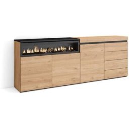 Skraut home Aparador efecto madera roble 207x35x75cm chimenea efecto fuego