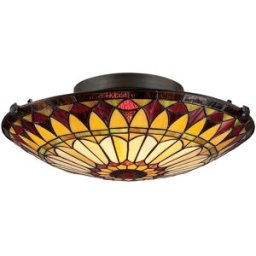 ELSTEAD LIGHTING Plafón estilo tiffany con diseño floral geométrico en tonos cálidos