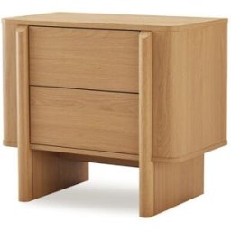 Koketto Home Mesita de noche de 60 cm en roble con diseño redondeado y 2 cajones