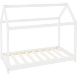 ML-Design Cama infantil casa 80x160cm color blanco con listones madera pino