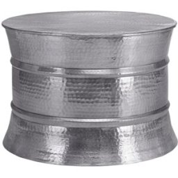 WOMO-DESIGN Mesa auxiliar lateral ø 62x33 cm redonda de aluminio martillado plata