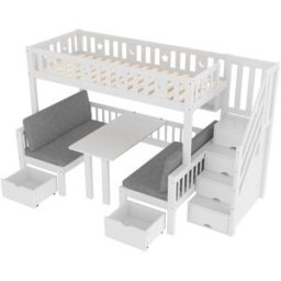 ComfortXL Cama alta infantil 90x200 cm con escritorio 2 en 1 blanca