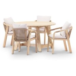 Defora Home Set de mesa redonda y 4 sillas en madera d130