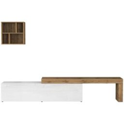Whous Conjunto de mueble TV 190/350 cm efecto madera blanco brillo / roble