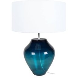 Tosel Lámpara de mesa vaso vidrio azul pantalla blanco