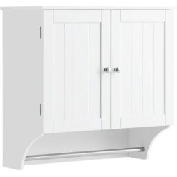 SoBuy Mueble de pared con 2 puertas 1 toallero madera blanco