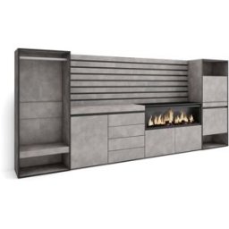 Skraut home Aparador efecto madera cemento 334x35x145cm chimenea efecto fuego