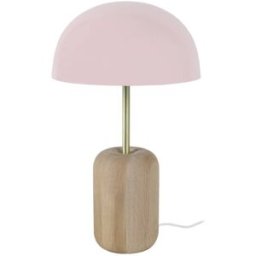 Tosel Lámpara de mesa cilindro columna madera natural pantalla rosa