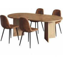 Urban Meuble Conjunto mesa extensible 200 cm y 6 sillas marrón efecto cuero