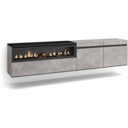 Skraut home Mueble tv efecto madera cemento 200x35x45cm chimenea efecto fuego