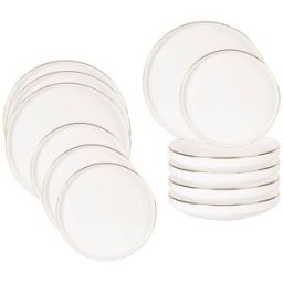 Maisons du Monde Vajilla de 12 piezas de porcelana blanca y dorada