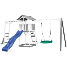 Axi Parque infantil con tobogán azul, columpio nido, madera, blanco/gris