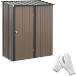 OKWISH Caseta jardín marrón de acero con techo inclinado 161,5x94,5x196 cm