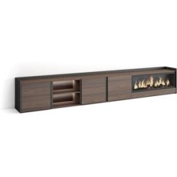 Skraut home Mueble tv efecto madera roble negro 315x35x50cm chimenea efecto fuego