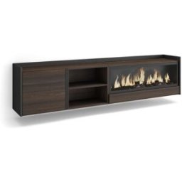 Skraut home Mueble tv efecto madera roble negro 212x35x50cm chimenea efecto fuego