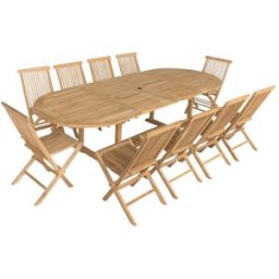 Happy Garden Conjunto de muebles de jardín - mesa ovalada de teca de 10 plazas