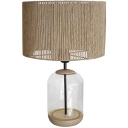 Tosel Lámpara de mesa vidrio transparente y madera pantalla cuerda beige