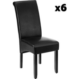 Tectake 6 sillas de comedor ergonómicas, símil cuero, tapizadas negro