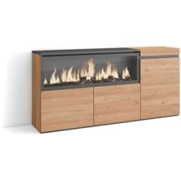 Skraut home Aparador efecto madera roble 158x35x75cm chimenea efecto fuego