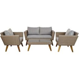 NIYLO Conjunto de muebles de jardín en ratán beige y gris 4 plazas