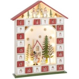 J-line Calendario de adviento casero con led en contrachapado blanco y rojo 3