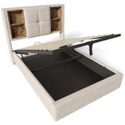 MODFU Cama infantil de lino beige 90 x 200 cm con almacenaje