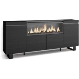 Skraut home Aparador efecto madera negro 208x35x87cm chimenea efecto fuego