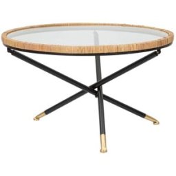 Mauro Ferretti Mesa de centro de hierro, madera y cristal ø 80x46,5 cm