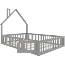 OKWISH Cama infantil gris de pino con forma de chimenea 140x190 cm